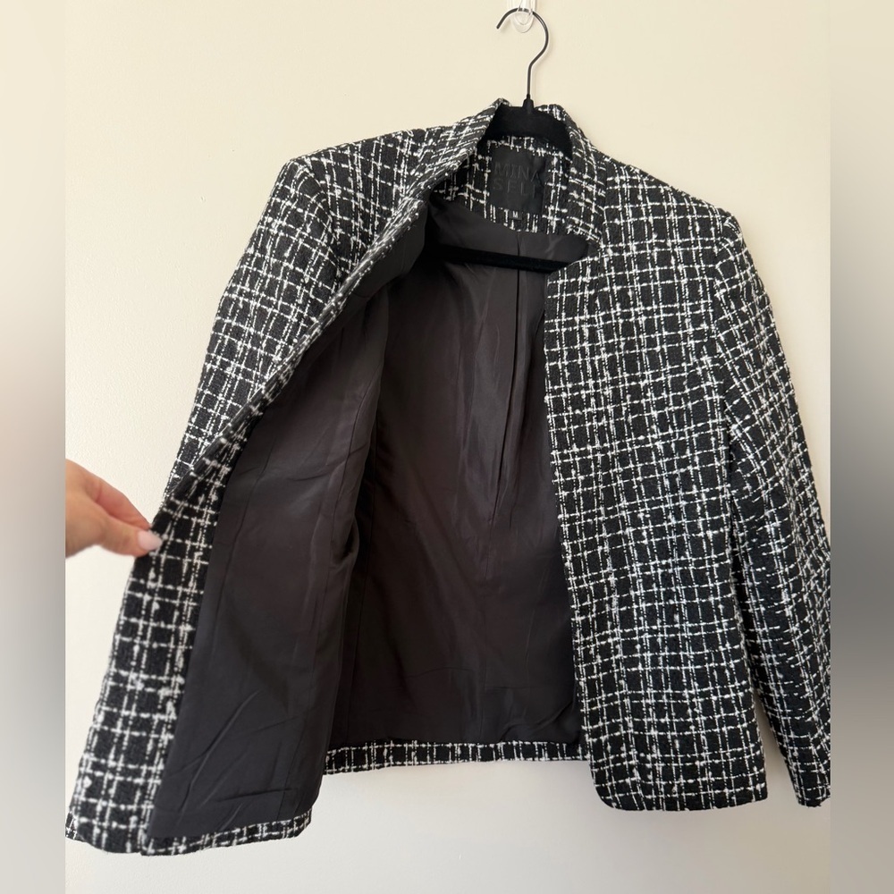 Mina Self Tweed Blazer Black and White Size M - Picture 5 of 8